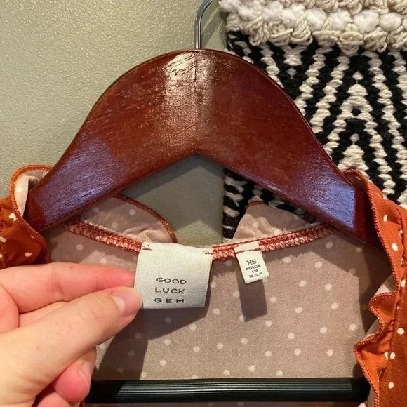 GOOD LUCK GEM BURNT ORANGE POLKA DOT BLOUSE XS - Picture 4 of 4